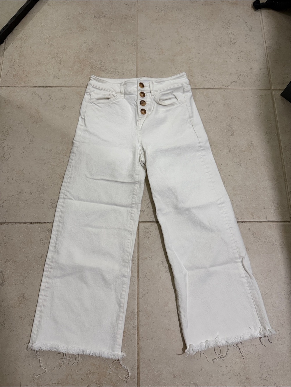 LOFT White High-Rise Wide-Leg Jeans with Button Fly